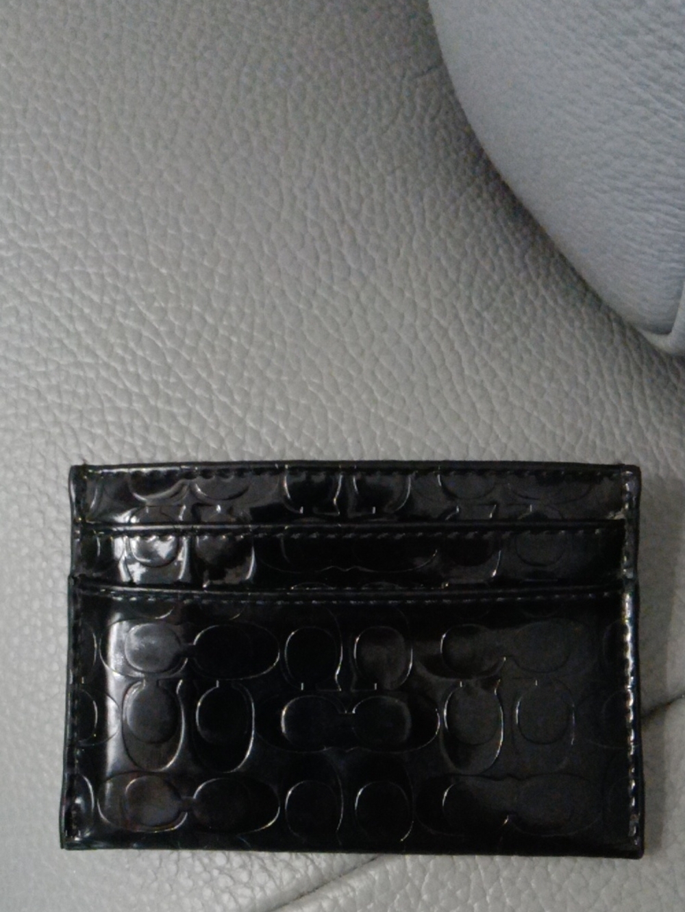 NEW Coach Black Patent Leather Card Case with Signature Embossing